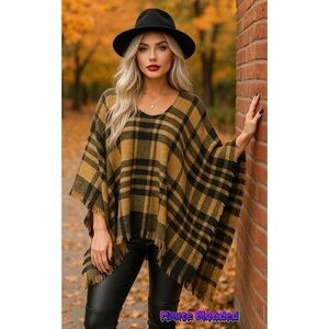 Ana & Rose Sweater Poncho Plaid Clueless Tartan Preppy Scandi Taylor Swift Scarf